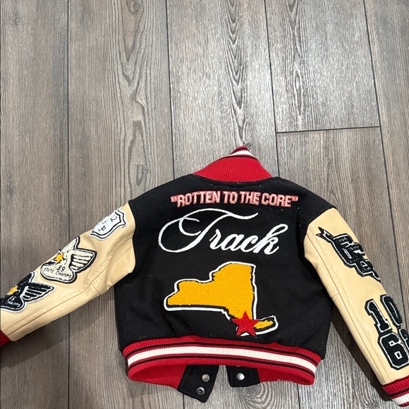 Kids Varsity Jacket with Patches - Black and Tan - Picture 2 of 5